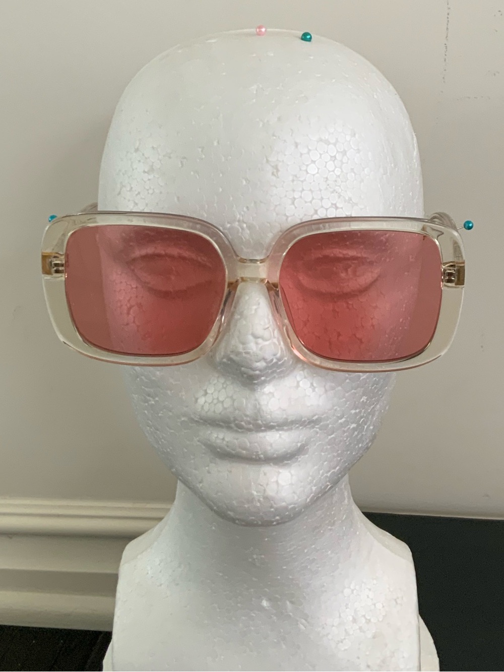Clear Frame Sunglasses with Pink Lenses - Women's Trendy Square Shades